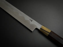 Load image into Gallery viewer, HITOHIRA KIKUCHIYO MANZO AOGAMI-2 SAKIMARU YANAGIBA 300MM EBONY WOOD HANDLE WITH SAYA*