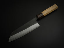 Load image into Gallery viewer, SOZABURO SHIROGAMI-2 STAINLESS CLAD KUROUCHI NASHIJI SANTOKU 165MM OCTAGONAL CHESTNUT HANDLE*