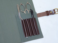 Load image into Gallery viewer, COMO+KATABA HANDMADE HEAVYWEIGHT CANVAS KNIFE ROLL WITH DOUBLE LEATHER FITTINGS AND HANDLE*