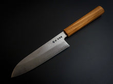 Load image into Gallery viewer, HADO GINSAN DAMASCUS SANTOKU 180MM CHERRY HANDLE FORGED BY SHOGO YAMATSUKA**