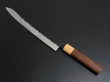 Load image into Gallery viewer, TSUNEHISA AOGAMI SUPER CORE STAINLESS CLAD HAMMERED KUROUCHI SUJIHIKI ROSEWOOD HANDLE 240MM