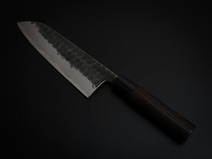 TOSHIHIRO V-2 KUROUCHI HAMMERED NASHIJI SANTOKU KNIFE 165MM CHESTNUT HANDLE