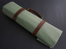 Load image into Gallery viewer, COMO+KATABA HANDMADE HEAVYWEIGHT CANVAS KNIFE ROLL WITH DOUBLE LEATHER FITTINGS AND HANDLE*