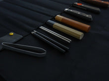 Load image into Gallery viewer, COMO+KATABA HANDMADE HEAVYWEIGHT CANVAS KNIFE ROLL WITH DOUBLE LEATHER FITTINGS AND HANDLE*