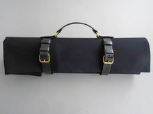 Load image into Gallery viewer, COMO+KATABA HANDMADE HEAVYWEIGHT CANVAS KNIFE ROLL WITH DOUBLE LEATHER FITTINGS AND HANDLE*