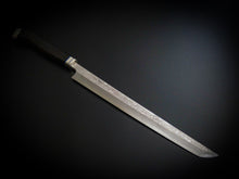 Load image into Gallery viewer, HITOHIRA TANAKA MOSUKE AOGAMI-1 DAMASCUS SAKIMARU TAKOHIKI EBONY HANDLE