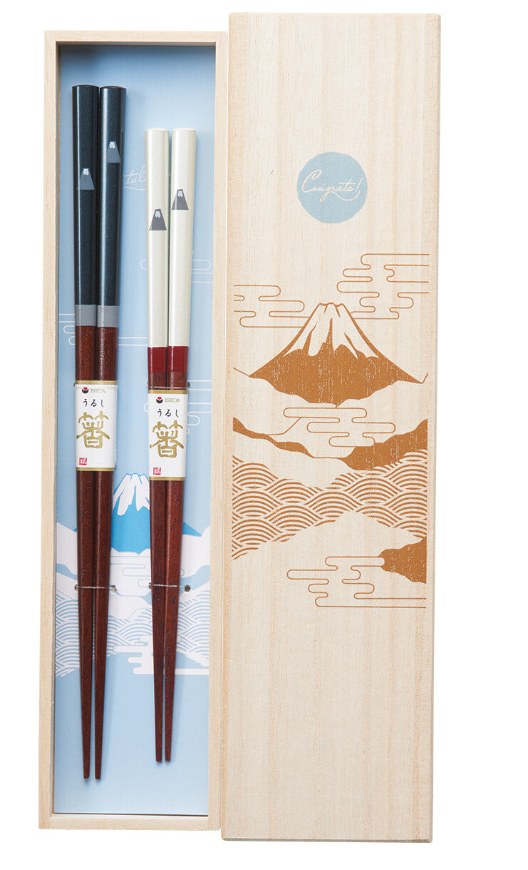 FUJI CHOPSTICKS GIFT SET KIRI WOOD BOX (BLUE & WHITE)