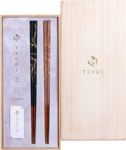 TSUGI CHOPSTICKS GIFT SET KIRI WOOD BOX (NAVY & PINK)
