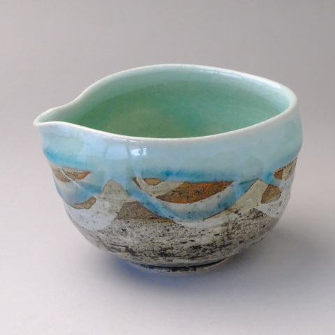MINOYAKI BLUE NAGASHI KATAKUCHI MATCHA BOWL