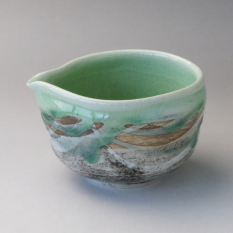 MINOYAKI GREEN NAGASHI KATAKUCHI MATCHA BOWL