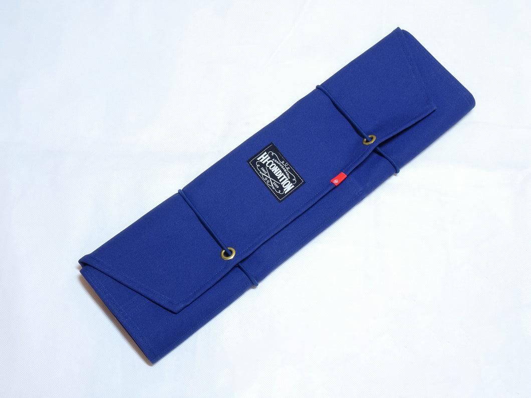 HI-CONDITION HANPU CANVAS 8 POCKETS & 1 SIDE ZIPPER POCKET KNIFE ROLL NAVY BLUE  (Cotton  Carry Bag included)*