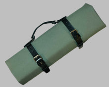 Load image into Gallery viewer, COMO+KATABA HANDMADE HEAVYWEIGHT CANVAS KNIFE ROLL WITH DOUBLE LEATHER FITTINGS AND HANDLE
