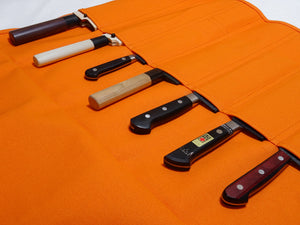 HI-CONDITION HANPU CANVAS 8 POCKETS & 1 SIDE ZIPPER POCKET KNIFE ROLL ORANGE (Cotton  Carry Bag included)*