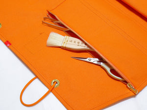 HI-CONDITION HANPU CANVAS 8 POCKETS & 1 SIDE ZIPPER POCKET KNIFE ROLL ORANGE (Cotton  Carry Bag included)*