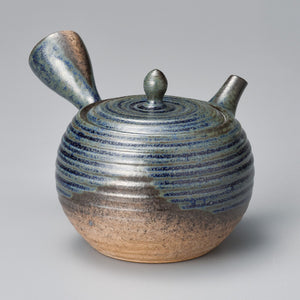 TOKONAME WARE ISSHIN BLUE ROKURO MARU KYUSU/TEAPOT (WITH TEA STRAINER)