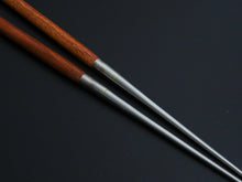 Load image into Gallery viewer, STAINLESS MORIBASHI / PLATING CHOPSTICKS 165MM  SATINE WOOD /  BLOOD WOOD

