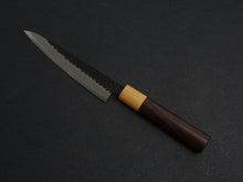 Load image into Gallery viewer, TSUNEHISA AOGAMI SUPER STAINLESS CLAD HAMMERED KUROUCHI PETTY 135MM ROSE WOOD HANDLE
