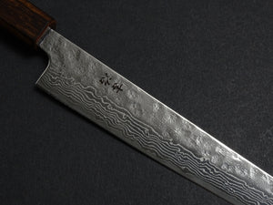 KICHIJI 440C MIGAKI HAMMERED DAMASCUS SUJIHIKI 240MM OAK/BAIKOKU HANDLE