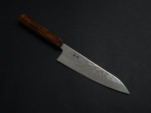 KICHIJI 440C MIGAKI HAMMERED DAMASCUS GYUTO 180MM OAK/BAIKOKU HANDLE