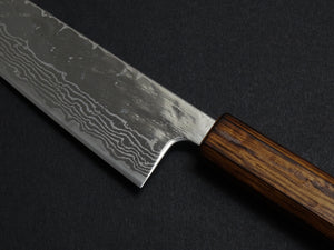 KICHIJI 440C MIGAKI HAMMERED DAMASCUS GYUTO 180MM OAK/BAIKOKU HANDLE