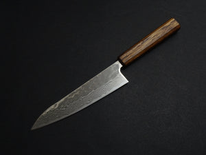 KICHIJI 440C MIGAKI HAMMERED DAMASCUS GYUTO 180MM OAK/BAIKOKU HANDLE