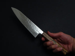 KICHIJI 440C MIGAKI HAMMERED DAMASCUS GYUTO 180MM OAK/BAIKOKU HANDLE