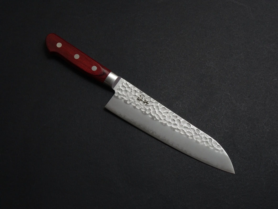 KICHIJI AUS-8 HAMMERED SANTOKU KNIFE 180MM RED HANDLE