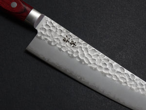 KICHIJI AUS-8 HAMMERED SANTOKU KNIFE 180MM RED HANDLE