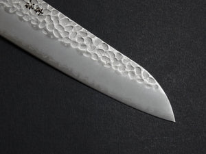 KICHIJI AUS-8 HAMMERED SANTOKU KNIFE 180MM RED HANDLE