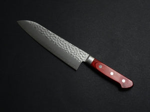 KICHIJI AUS-8 HAMMERED SANTOKU KNIFE 180MM RED HANDLE