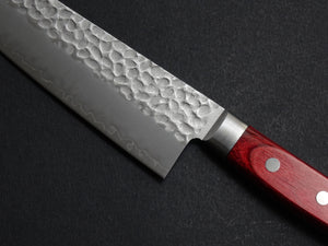 KICHIJI AUS-8 HAMMERED SANTOKU KNIFE 180MM RED HANDLE