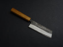 Load image into Gallery viewer, YAYOI / KATABA ORIGINAL SHIROGAMI-2 STAINLESS CLAD NAKIRI 140MM OCTAGONAL OAKWOOD HANDLE (FORGED BY TWO STICKS FORGE)
