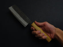 Load image into Gallery viewer, YAYOI / KATABA ORIGINAL SHIROGAMI-2 STAINLESS CLAD NAKIRI 140MM OCTAGONAL OAKWOOD HANDLE (FORGED BY TWO STICKS FORGE)
