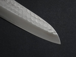 TORATETSU HAMMERED AOGAMI-2 STAINLESS CLAD SANTOKU 180MM