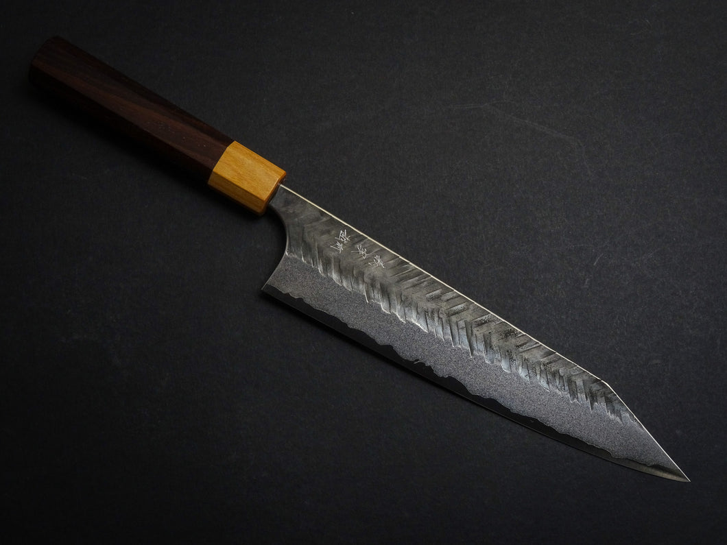 YOSHIMI AOGAMI SUPER KUROUCHI V-HAMMAERED KIRITSUKE GYUTO 210MM OCTAGONAL ROSEWOOD HANDLE