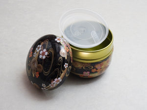 SAKURA & KIKU FLOWERS TIN TEA CADDY (BLACK OR RED)