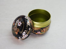 Load image into Gallery viewer, SAKURA &amp; KIKU FLOWERS TIN TEA CADDY (BLACK OR RED)
