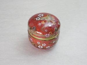 SAKURA & KIKU FLOWERS TIN TEA CADDY (BLACK OR RED)