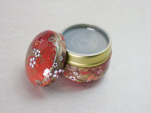 SAKURA & KIKU FLOWERS TIN TEA CADDY (BLACK OR RED)