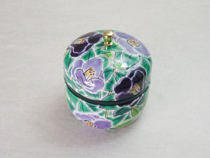 FLOWER PAINTED TIN TEA CADDY WITH KNOB