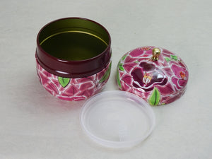 FLOWER PAINTED TIN TEA CADDY WITH KNOB