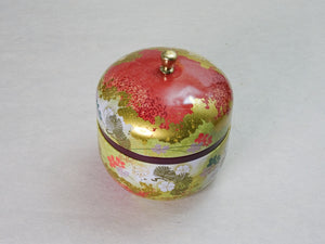 FLOWER PAINTED TIN TEA CADDY WITH KNOB