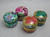 FLOWER PAINTED TIN TEA CADDY WITH KNOB