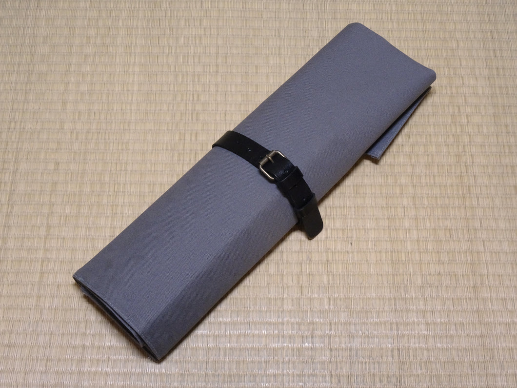 COMO+KATABA HANDMADE HIGH QUALITY CANVAS KNIFE ROLL WITH SINGLE LEATHER FITTINGS*