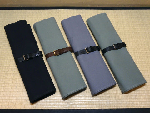 COMO+KATABA HANDMADE HIGH QUALITY CANVAS KNIFE ROLL WITH SINGLE LEATHER FITTINGS / TYPE 2 with zipper