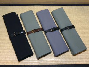 COMO+KATABA HANDMADE HIGH QUALITY CANVAS KNIFE ROLL WITH SINGLE LEATHER FITTINGS / TYPE 2 with zipper