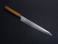 KICHIJI AUS-10 HAMMERED DAMASCUS SUJIHIKI 240MM OCTAGONAL OAK HANDLE