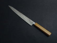 Load image into Gallery viewer, KICHIJI AUS-10 HAMMERED DAMASCUS SUJIHIKI 240MM OCTAGONAL OAK HANDLE
