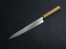 Load image into Gallery viewer, KICHIJI AUS-10 HAMMERED DAMASCUS SUJIHIKI 240MM OCTAGONAL OAK HANDLE
