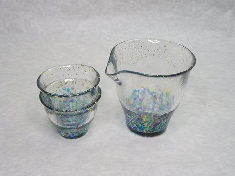 🌻TSUGARU HANDMADE VIDRO SAKE KATAKUCHI SET MATSURI